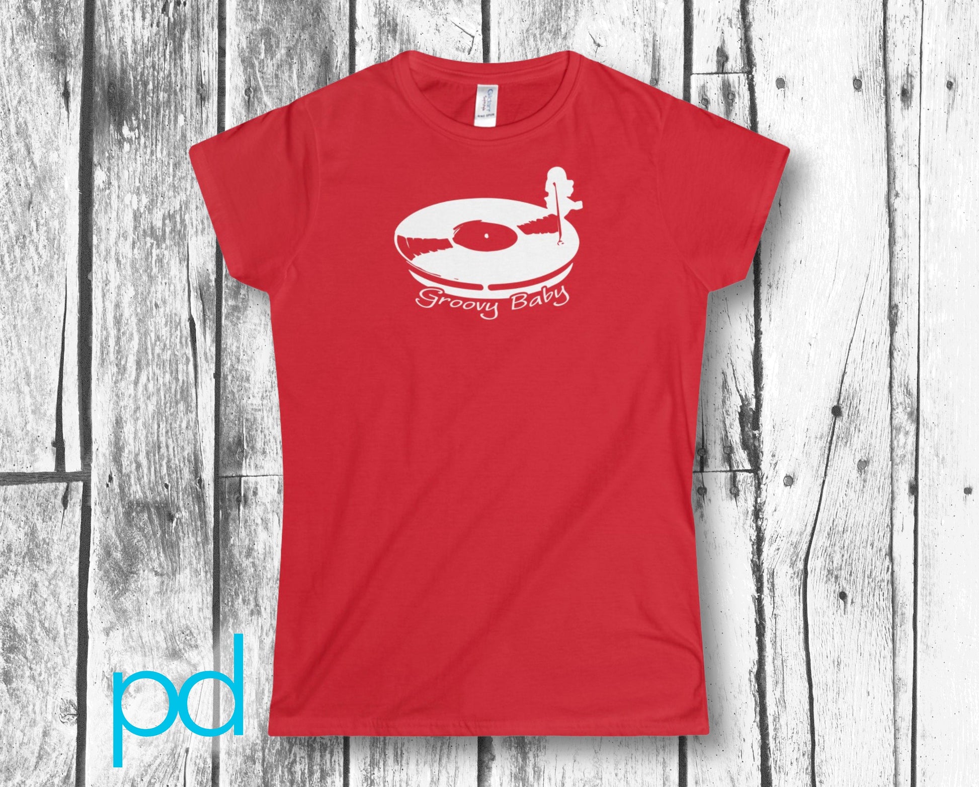 Record Player Turntable Top (Groovy Baby White) Wax Disc DJ Funky Women's Softstyle Tee