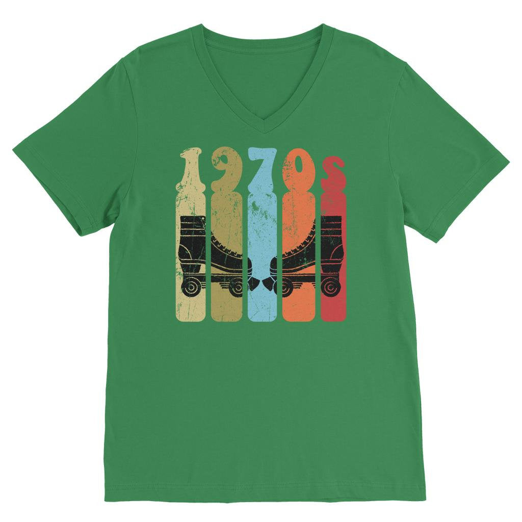 Roller Skates 70s Disco Derby Retro Vintage Worn Classic V-Neck T-Shirt