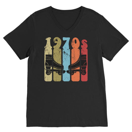 Roller Skates 70s Disco Derby Retro Vintage Worn Classic V-Neck T-Shirt