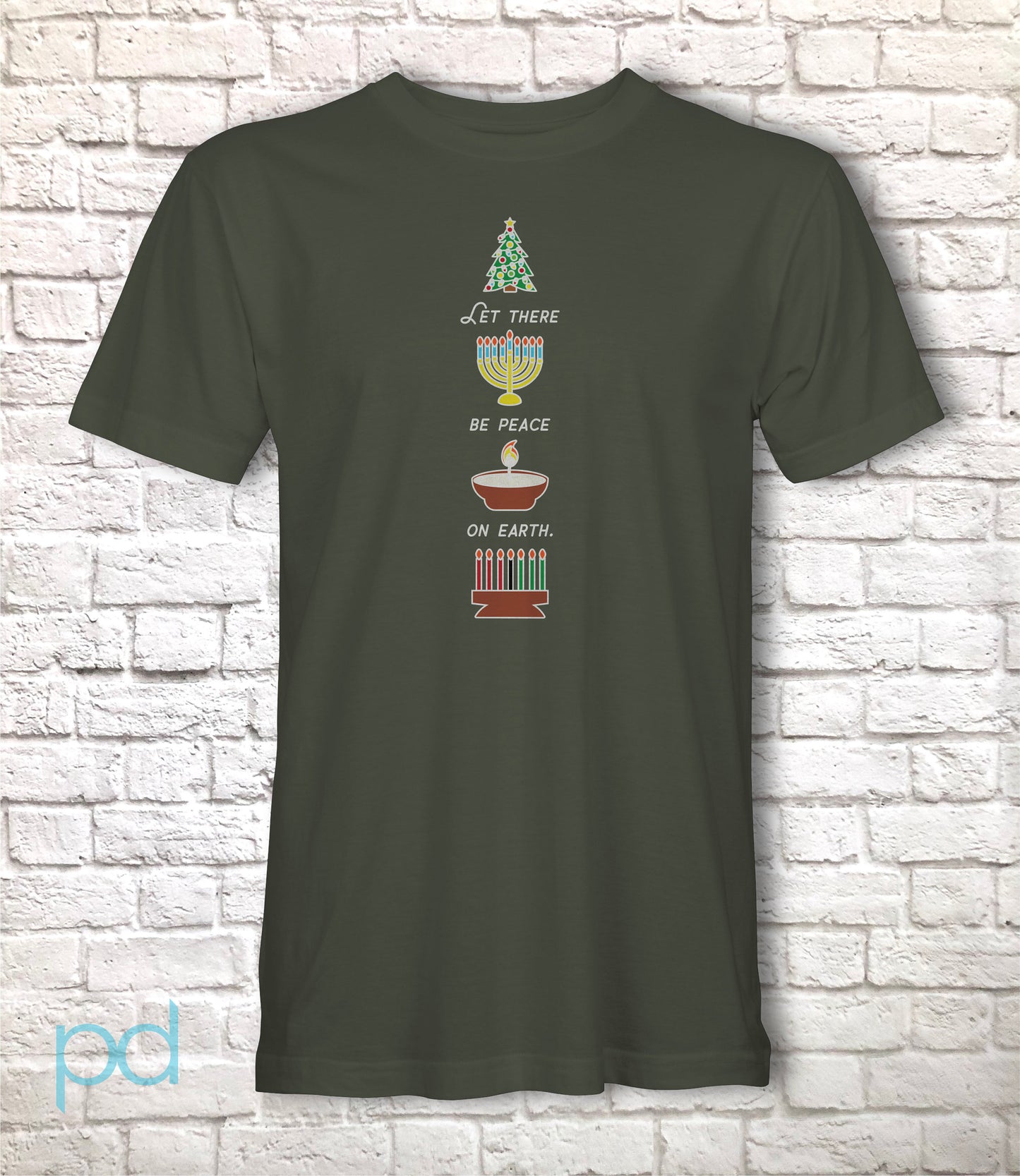 Multi-Cultural Seasonal T-Shirt, Xmas, Diwali, Kwanzaa Gift Idea, 'Let There Be Peace on Earth' Graphic Tee Shirt Top