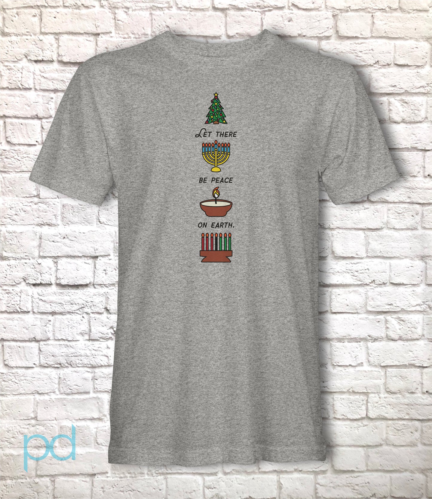 Multi-Cultural Seasonal T-Shirt, Xmas, Diwali, Kwanzaa Gift Idea, 'Let There Be Peace on Earth' Graphic Tee Shirt Top
