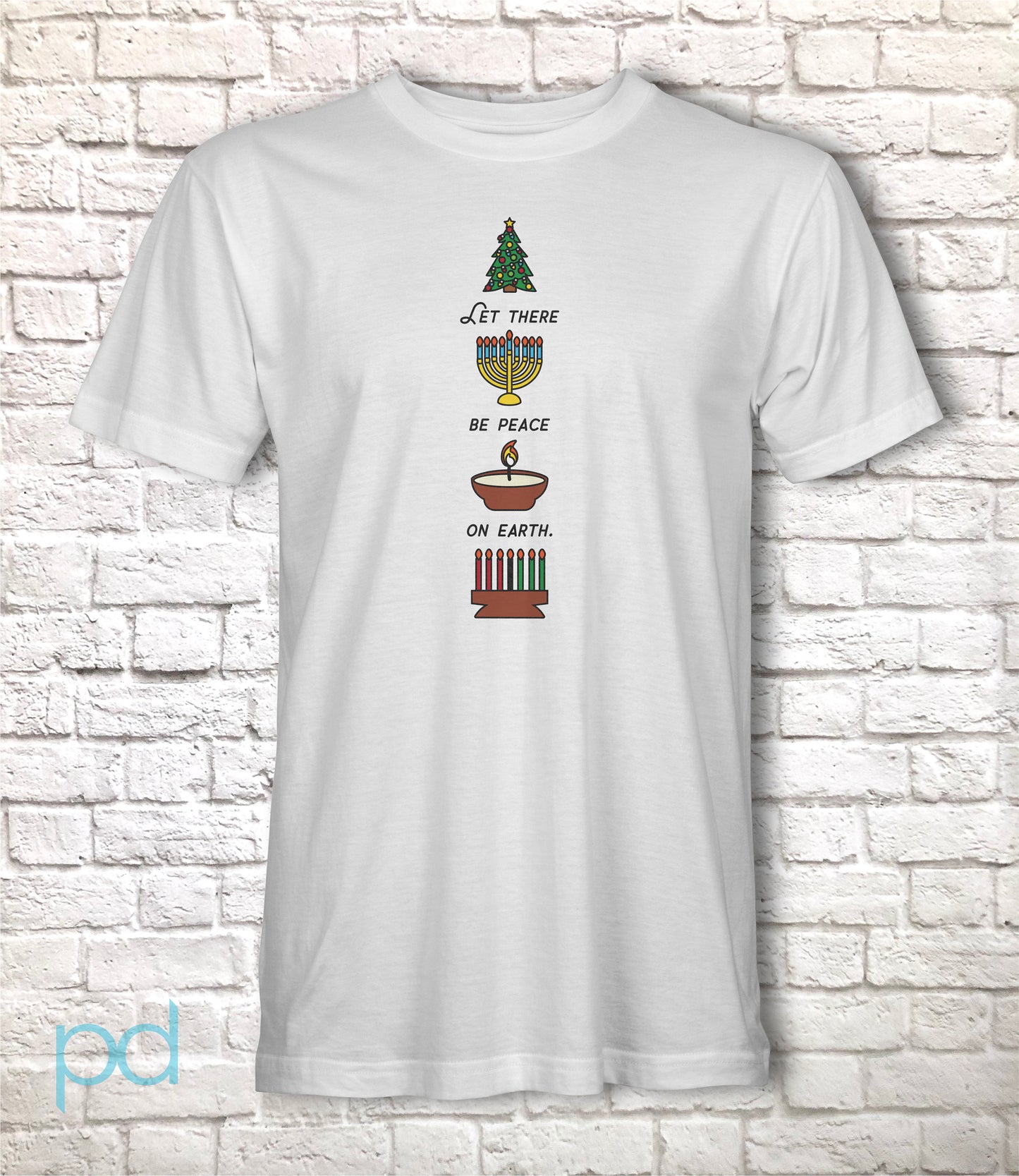 Multi-Cultural Seasonal T-Shirt, Xmas, Diwali, Kwanzaa Gift Idea, 'Let There Be Peace on Earth' Graphic Tee Shirt Top