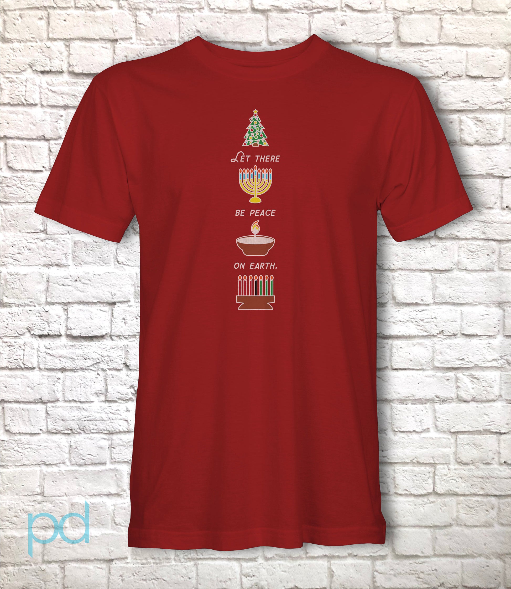 Multi-Cultural Seasonal T-Shirt, Xmas, Diwali, Kwanzaa Gift Idea, 'Let There Be Peace on Earth' Graphic Tee Shirt Top
