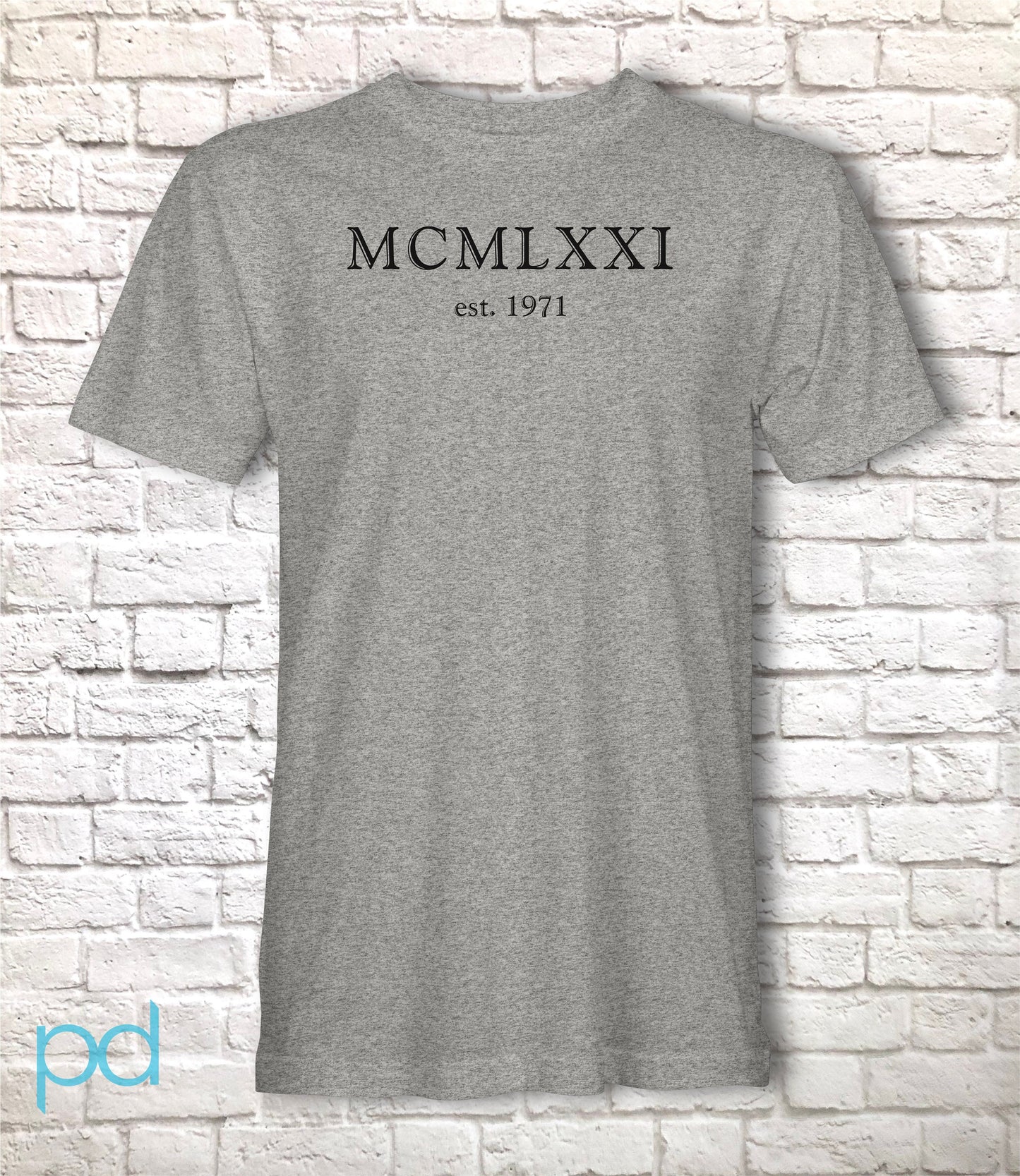 est. 1971 T Shirt Classic Text Print, 51st Birthday Gift T-Shirt in Traditional Chiseled Font Style, MCMLXXI Fiftieth Unisex Tee Shirt Top