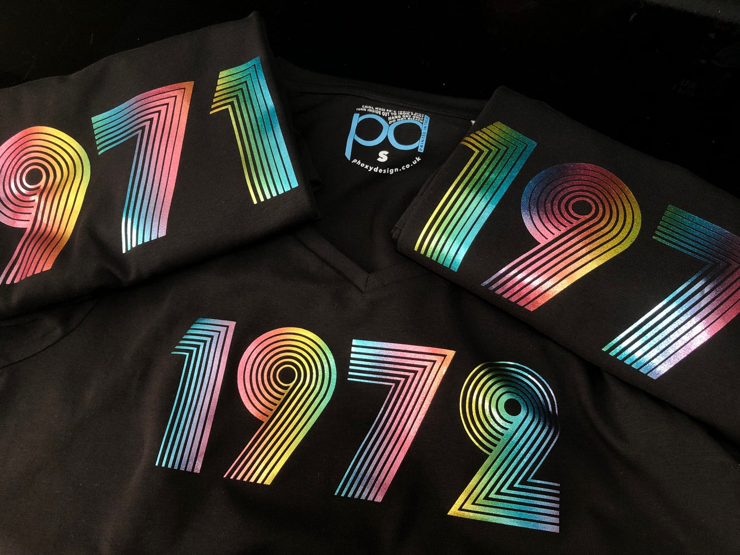 1972 T Shirt Rainbow Glitter Vinyl HTV, 50th Birthday Gift T-Shirt in Retro & Vintage 70s style Unisex Tee Shirt Top