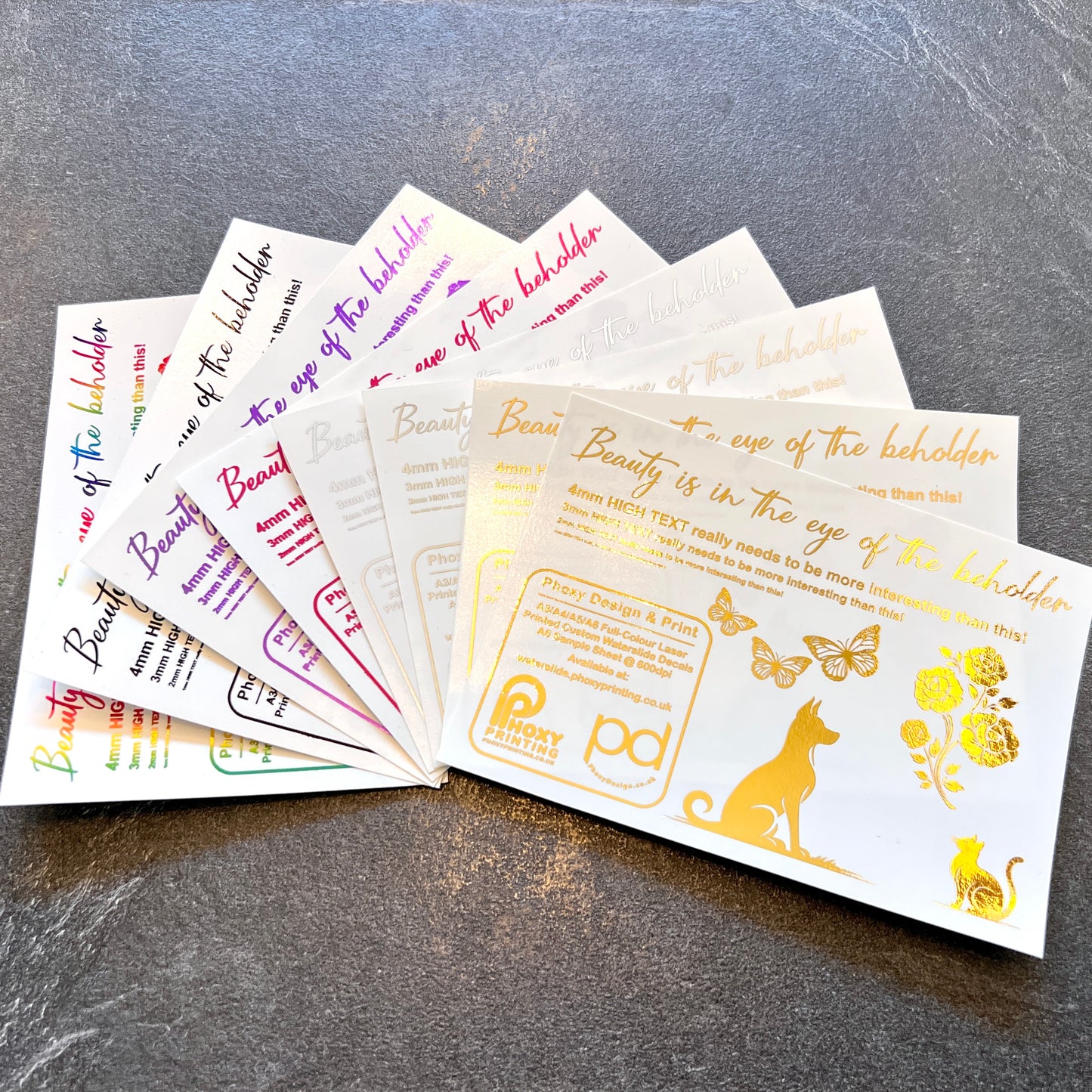 Sample Waterslide Decal Sheet for ANY Colour Surface