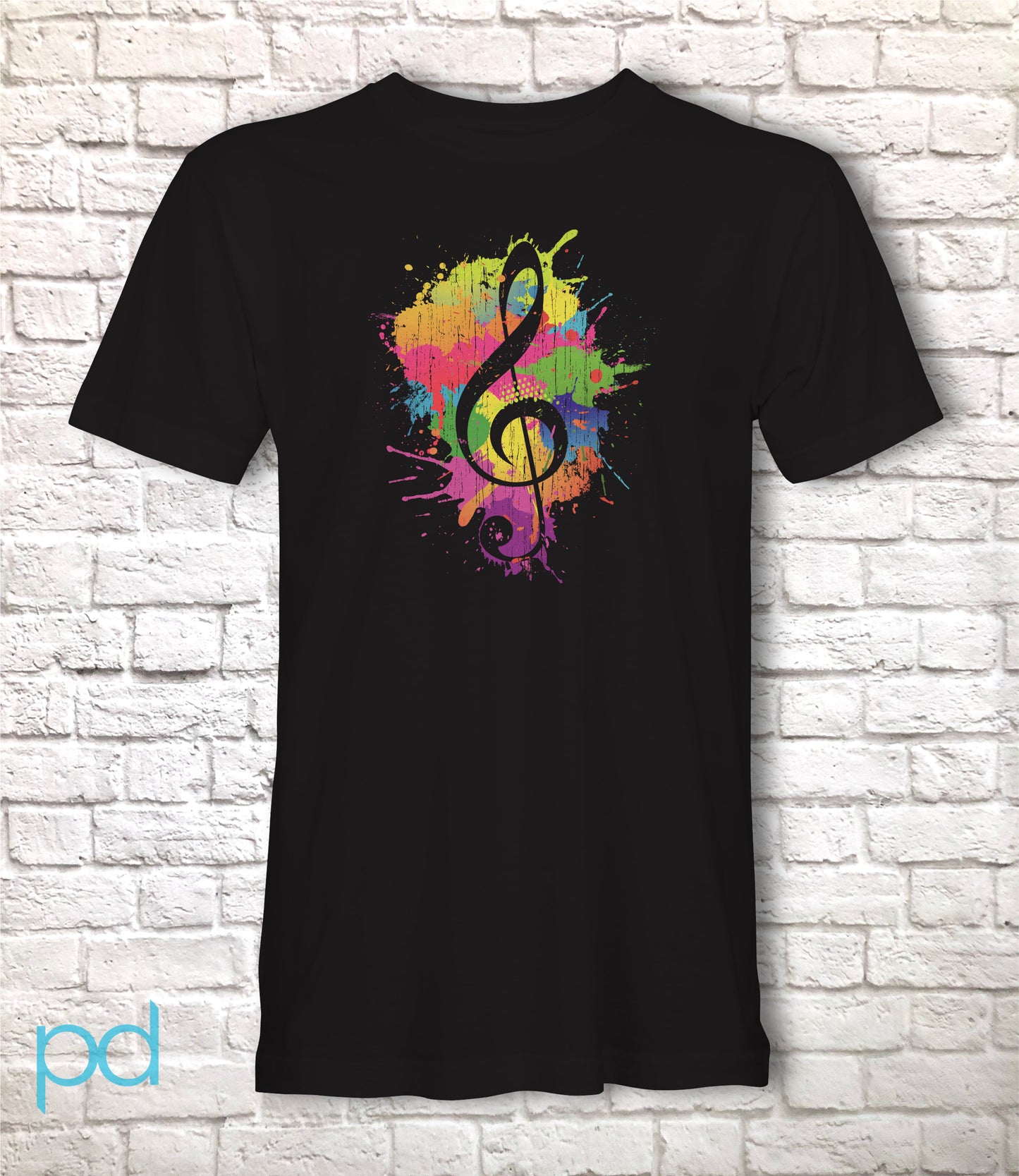 Colourful Music Gift Idea, Treble Clef Coloured Paint Splashes, Vibrant Music Symbol, Unisex Jersey Short Sleeve Tee