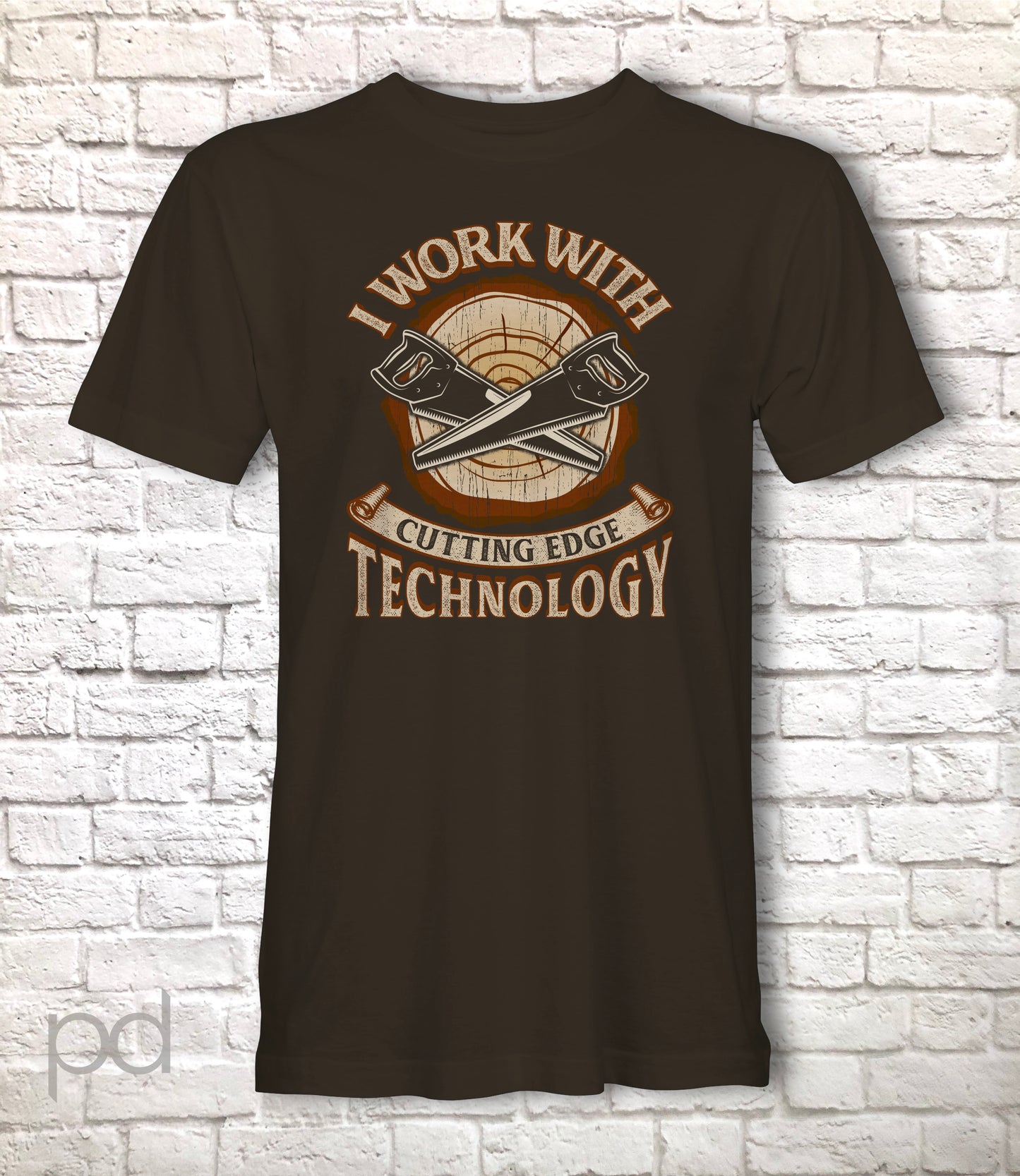 Funny Lumberjack T-Shirt Arborist Woodwork Saw Shirt, I Work With Cutting Edge Technology Pun Gift Idea, Humorous Handsaw Tee Top