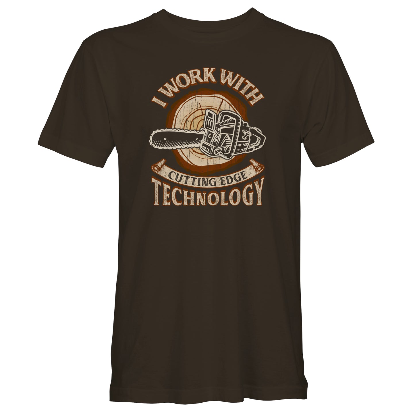 Funny Lumberjack Woodwork T-Shirt, I Work With Cutting Edge Technology Pun Gift Idea, Humorous Arborist Chainsaw Tee Shirt T Top