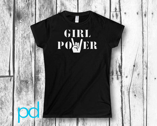 Girl Power Rock On N Roll Feminist Women&#39;s Rights & Equality Print Tee Top Shirt Womens or Girls Softstyle T-shirt Tshirt T