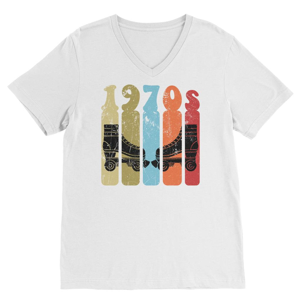 Roller Skates 70s Disco Derby Retro Vintage Worn  Classic V-Neck T-Shirt