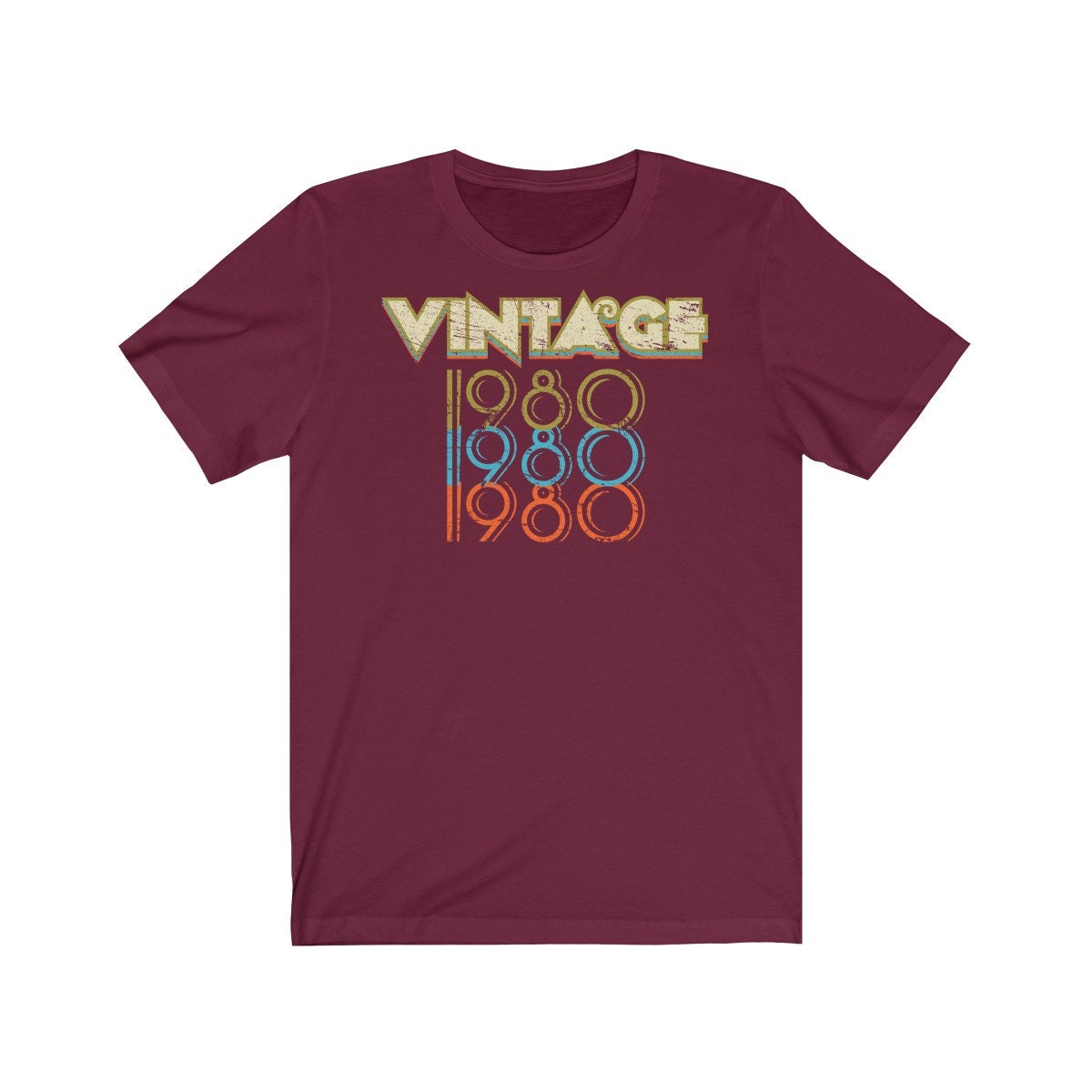 42nd Birthday Gift Vintage 1980 Triple Tee Shirt for Men or Women Unisex Jersey Short Sleeve T-shirt