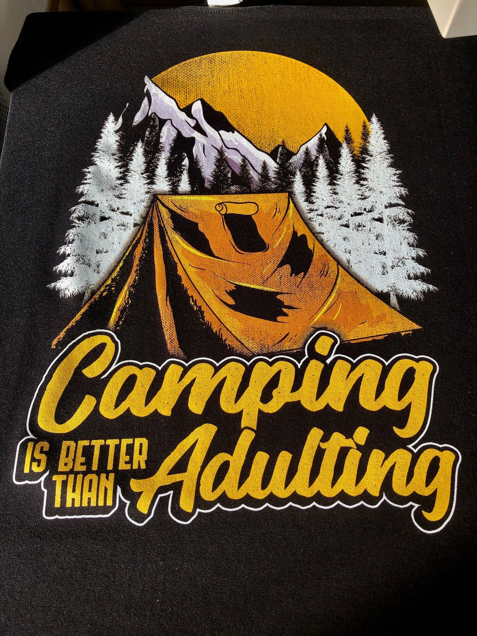 Funny Camping Shirt, Camping Is Better Than Adulting Gift Idea, Humorous Outdoor Adventure T-Shirt