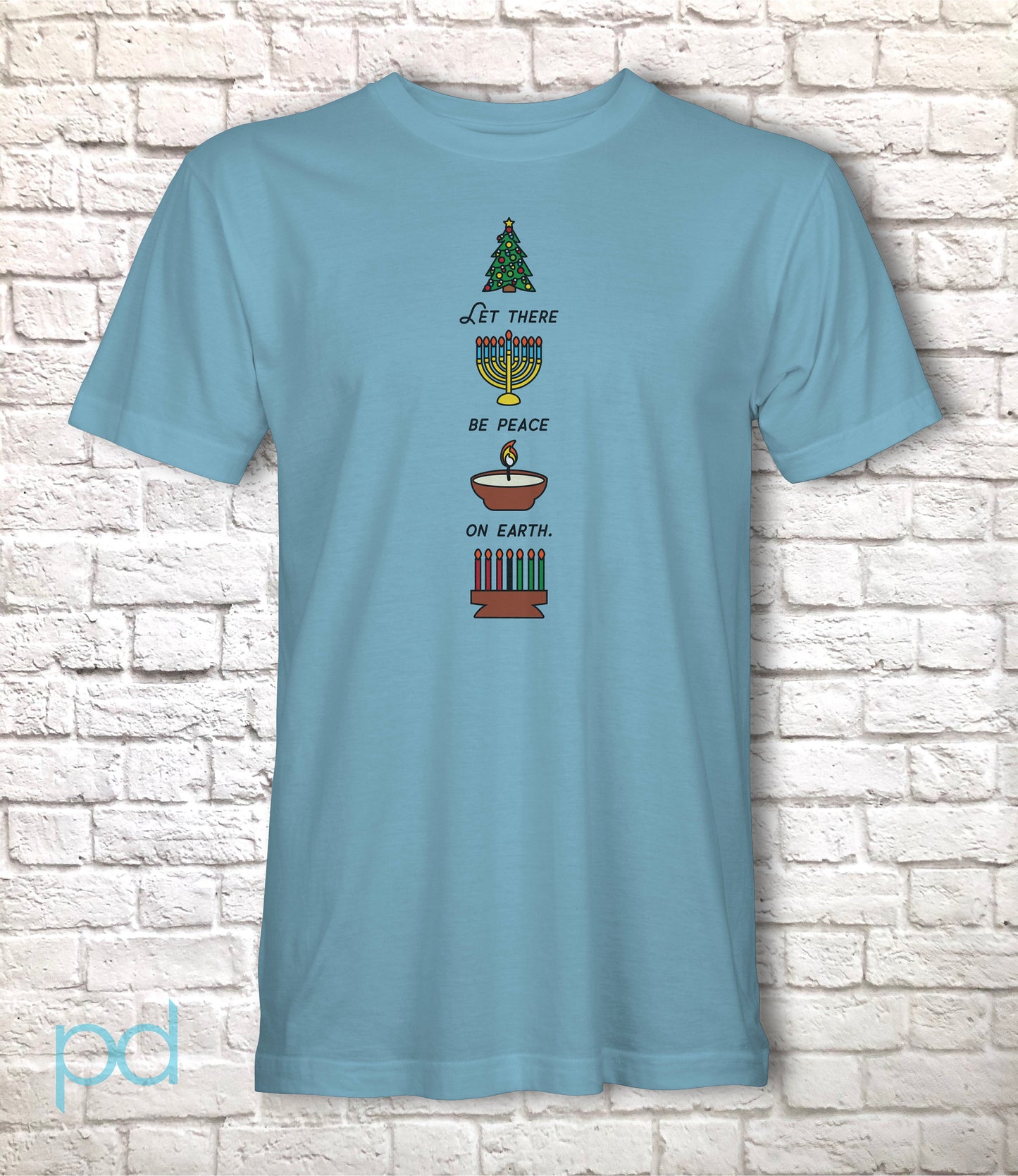Multi-Cultural Seasonal T-Shirt, Xmas, Diwali, Kwanzaa Gift Idea, &#39;Let There Be Peace on Earth&#39; Graphic Tee Shirt Top