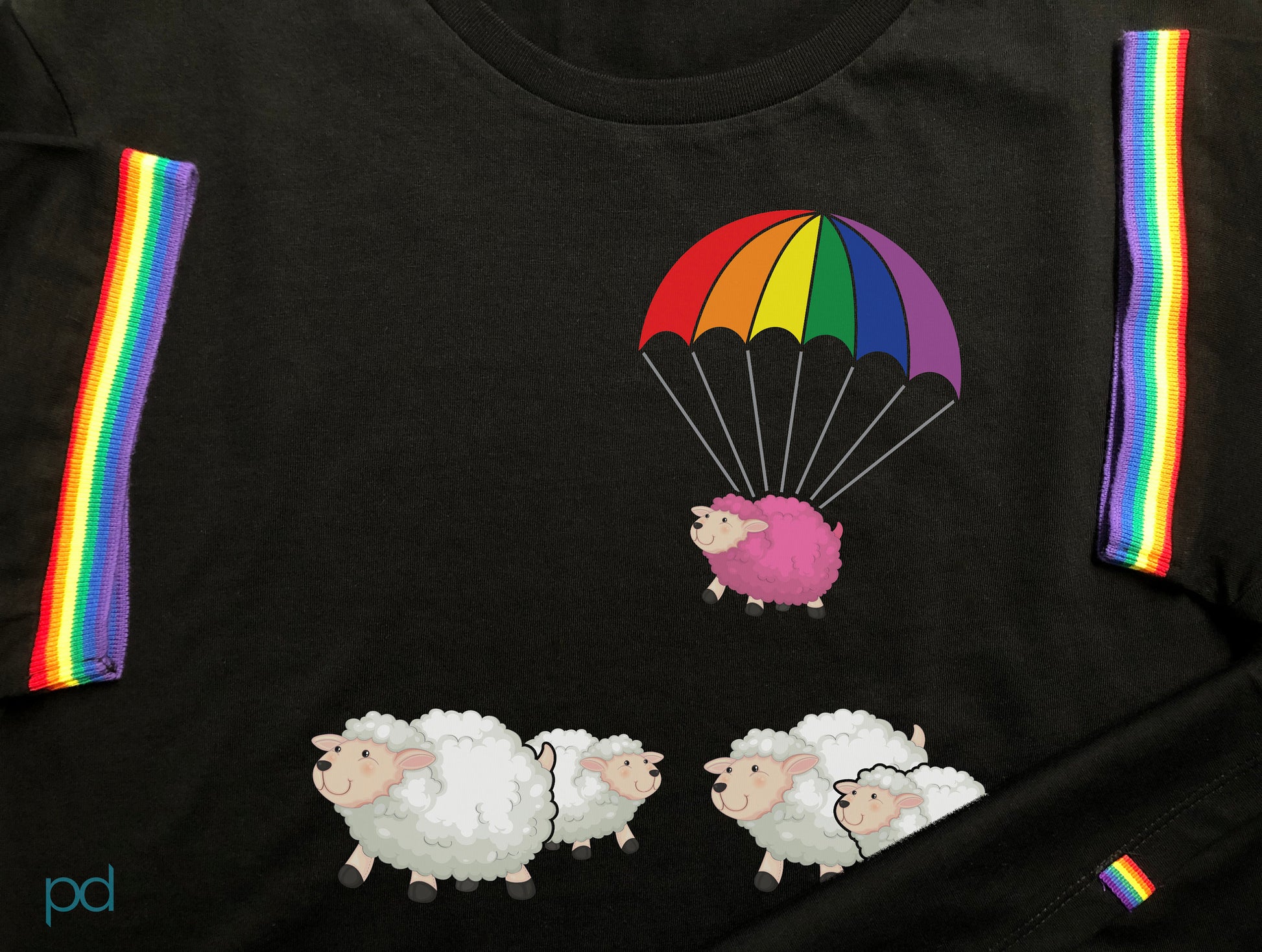 Pride Sheep T-Shirt, LGBTQ+ Rainbow Sheep Premium Unisex Gay Pride Stripe Sleeves and Stylish Hem Quirk, 1 in 5 People Are Gay