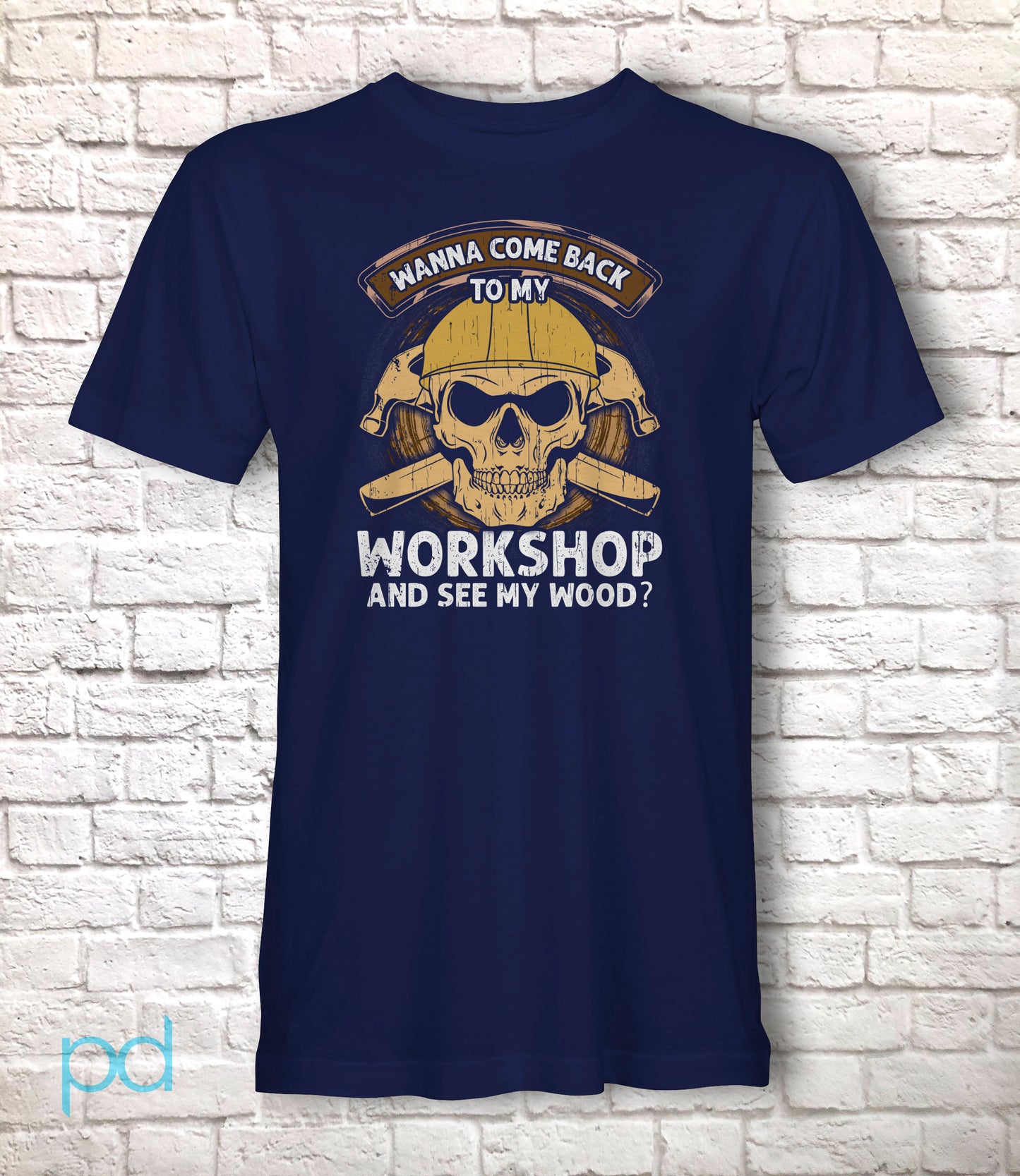 Funny Woodwork T-Shirt, Carpenter Gift Idea, Humorous Graphic Print Tee Shirt Top, Wanna Come Back To My Workshop And See My Wood? Meme