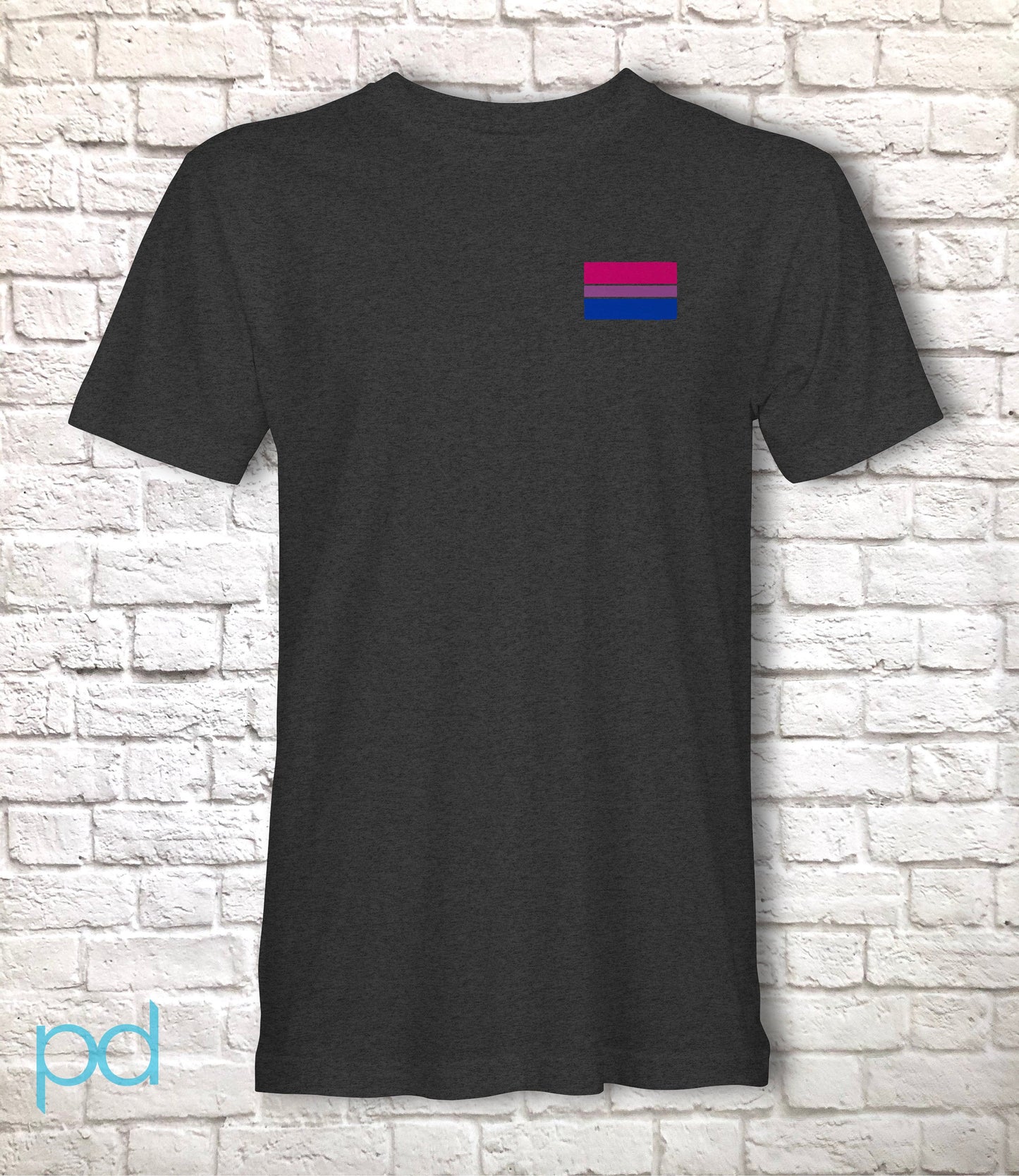 Bi Pride Flag T-Shirt, Subtle Bisexual Left Pocket Chest Tee Top, LGBTQ+  Bisexuality Awareness Stripe Unisex T Shirt