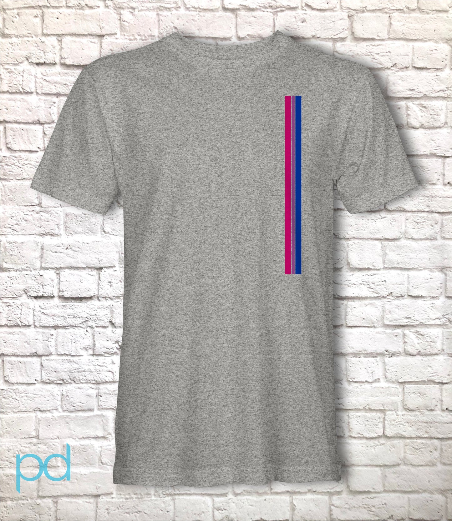Bi Pride Stripes T-Shirt, Subtle Bisexual Left Side Vertical Strip Tee Top, LGBTQ+  Bisexuality Awareness Stripe Unisex T Shirt