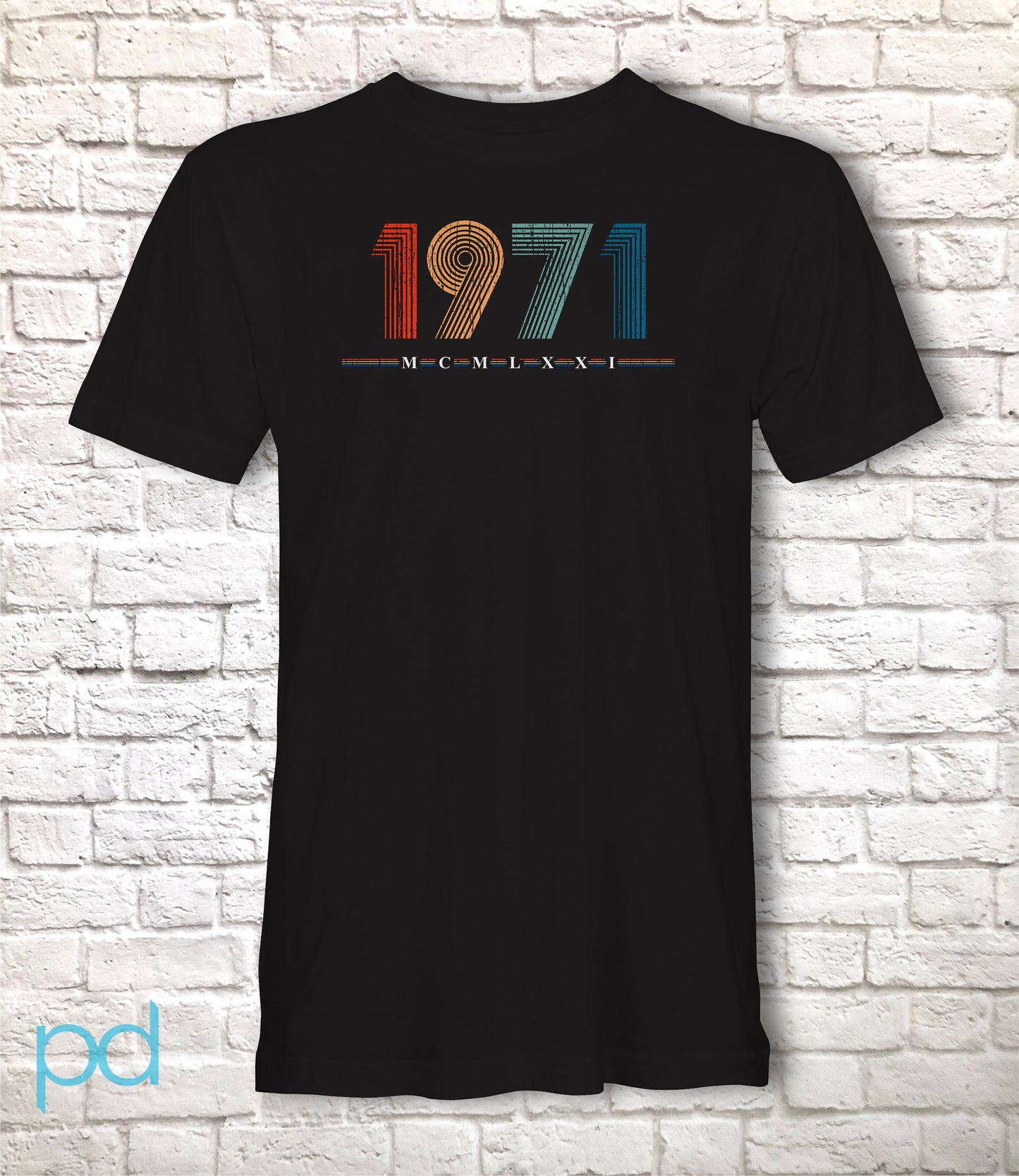 51st Birthday T Shirt, 1971 Gift T-Shirt in Retro & Vintage 70s style, MCMLXXI Fiftieth Bday Tee Shirt Top For Men or Women
