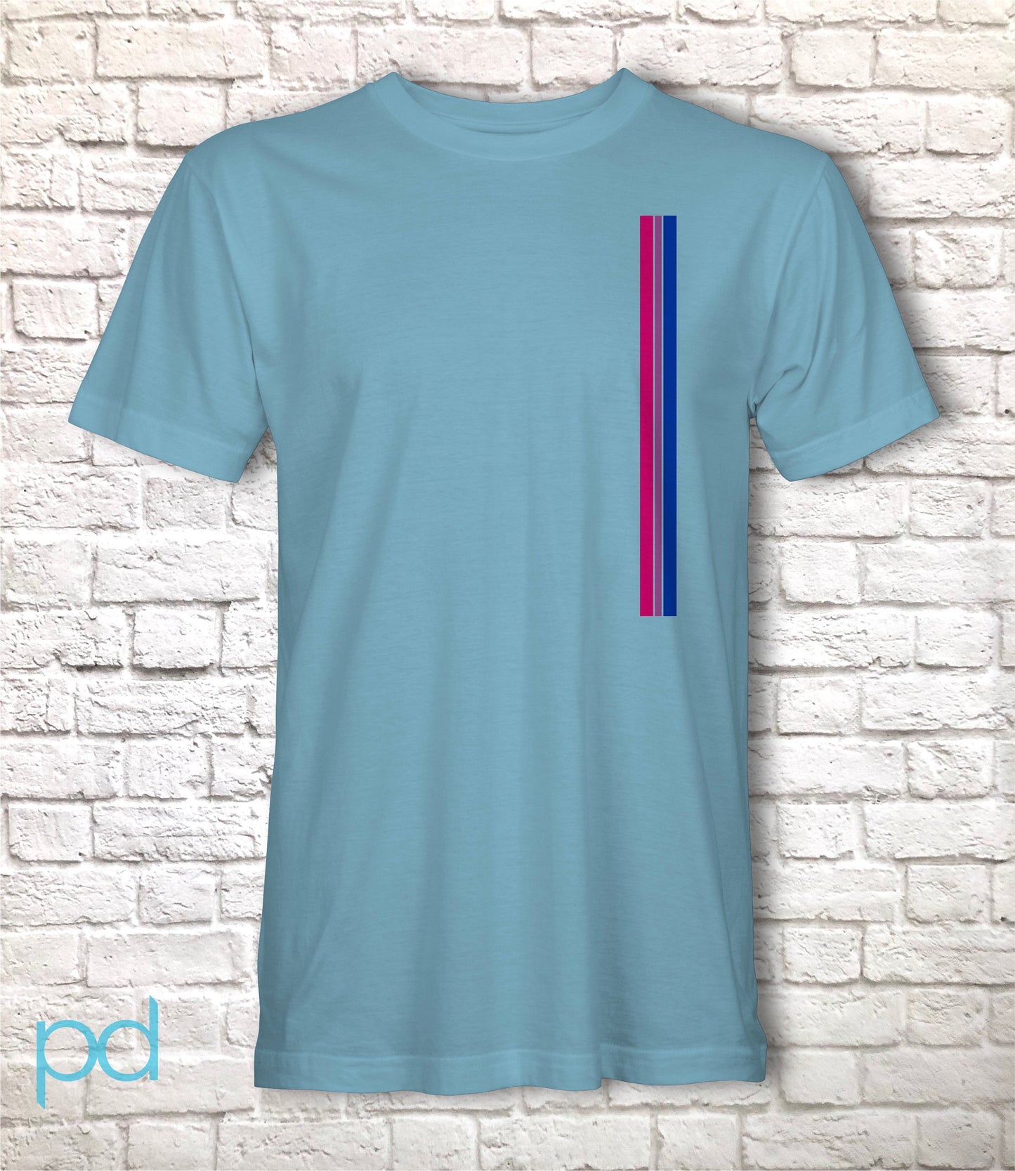 Bi Pride Stripes T-Shirt, Subtle Bisexual Left Side Vertical Strip Tee Top, LGBTQ+  Bisexuality Awareness Stripe Unisex T Shirt