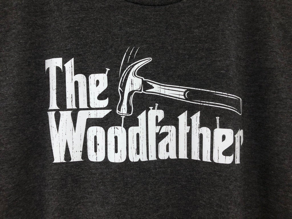 Funny Carpenter T-Shirt, Woodfather Parody Gift Idea, Humorous Woodworking Joiner Tee Shirt T Top, Hammer & Nails