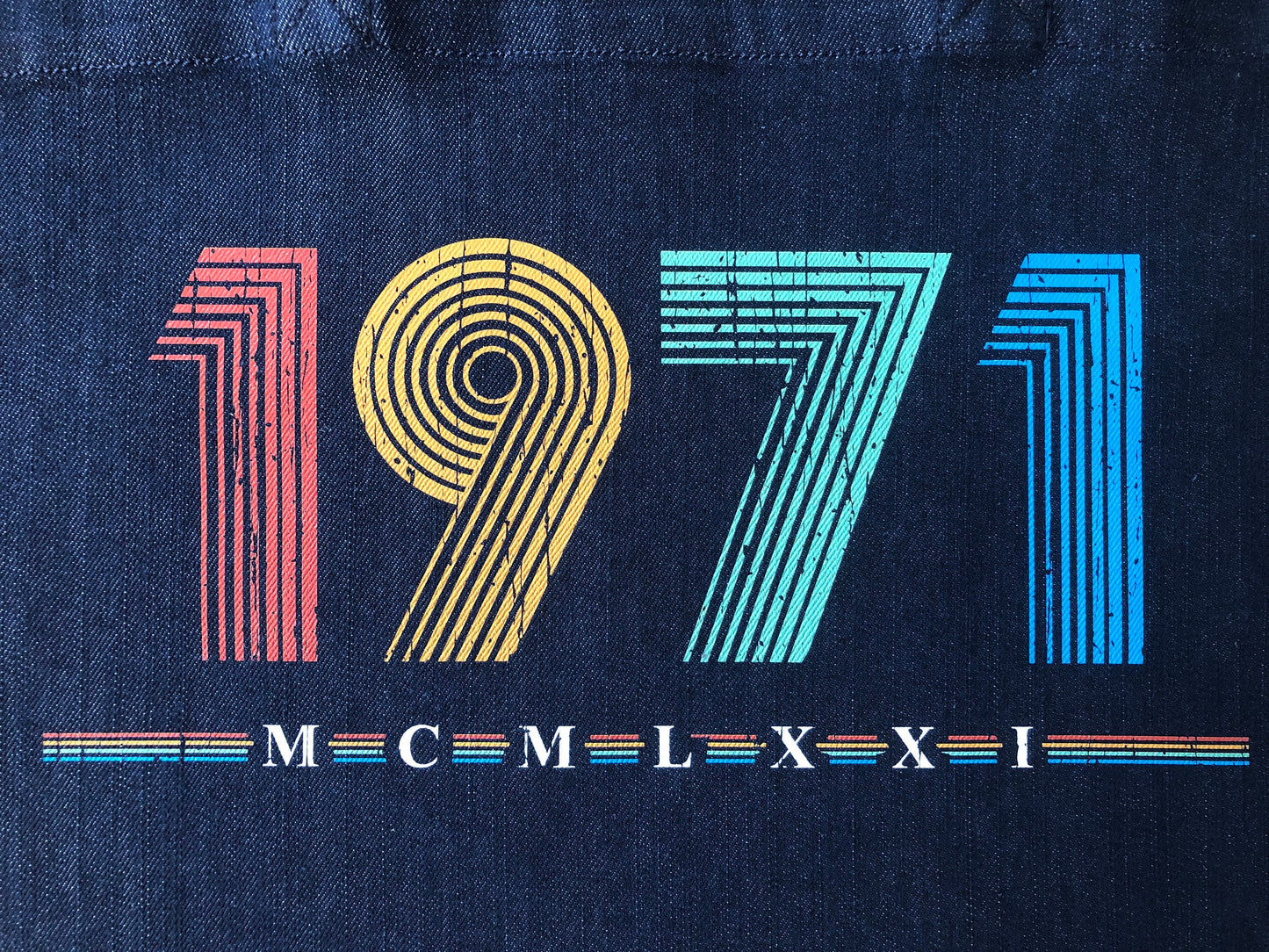 1971 Tote Bag, 51st Birthday Gift Reusable Shopping Carrier in Retro & Vintage 70s style, MCMLXXI Fiftieth Bday Bag For Men or Women