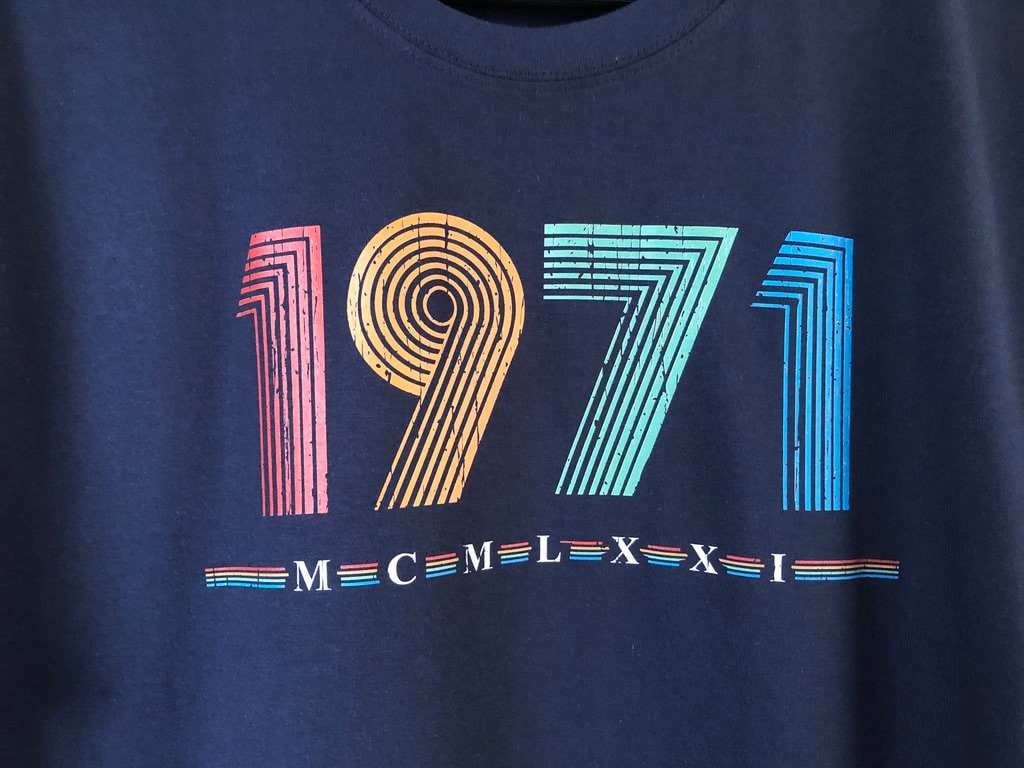 1971 Longsleeve T Shirt, 51st Birthday Gift T-Shirt in Retro & Vintage 70s style, MCMLXXI Fiftieth Bday Tee Shirt Top For Men or Women