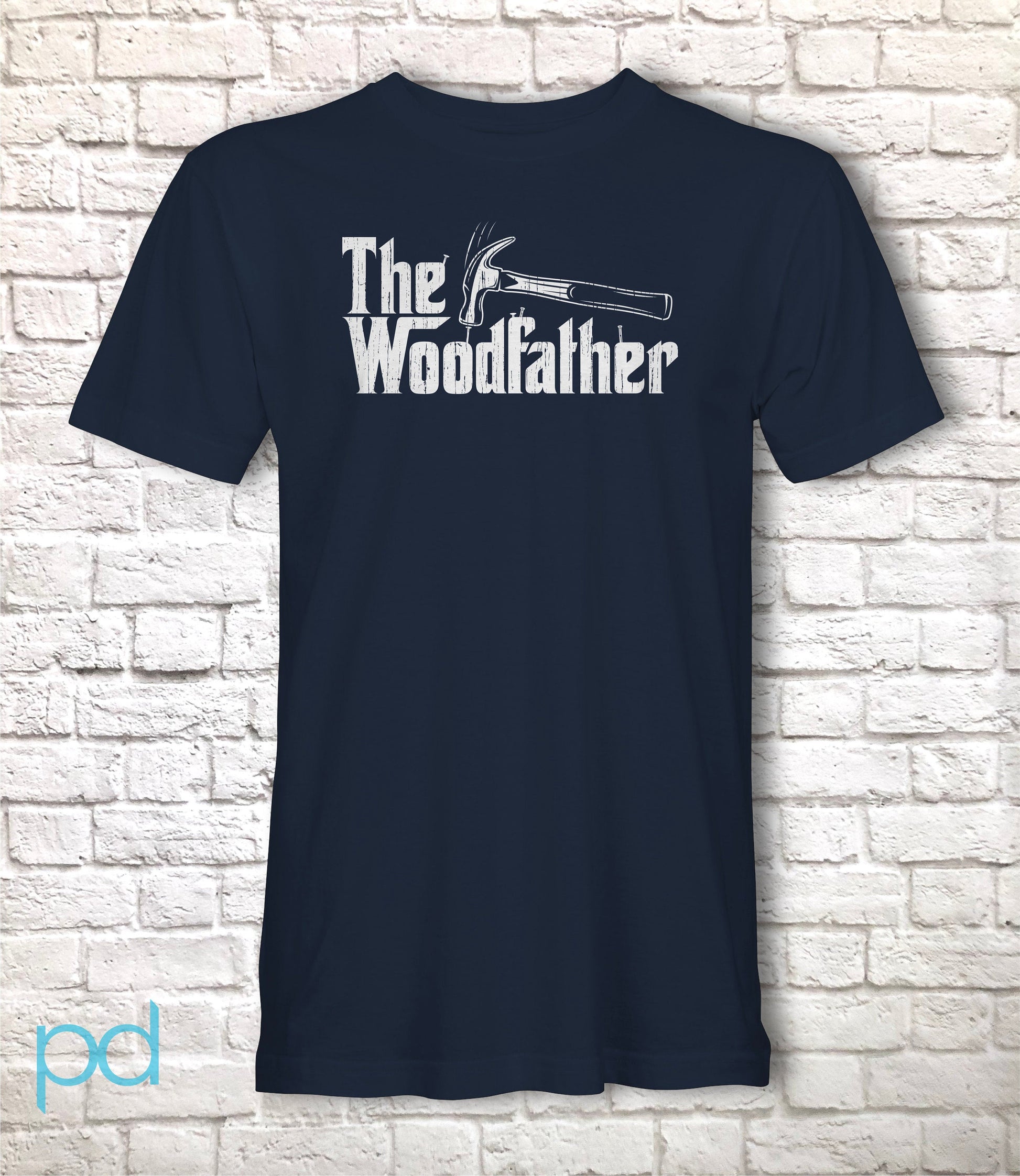 Funny Carpenter T-Shirt, Woodfather Parody Gift Idea, Humorous Woodworking Joiner Tee Shirt T Top, Hammer & Nails