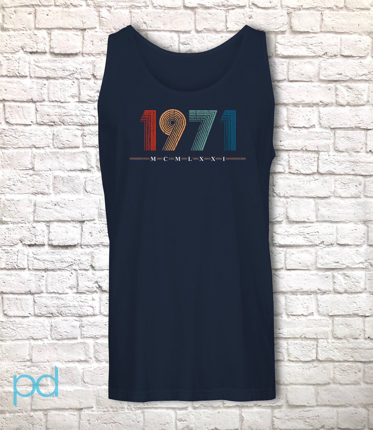 1971 Tank Top, 51st Birthday Gift Vest in Retro & Vintage 70s style, MCMLXXI Fiftieth Bday Muscle Unisex Shirt Top For Men or Women