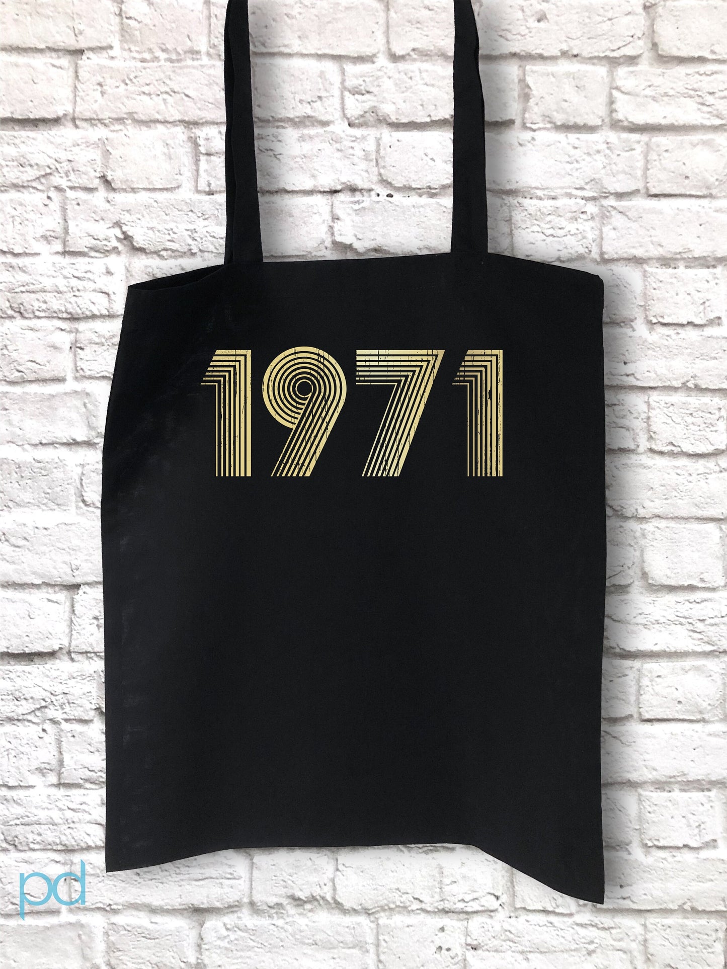 1971 Tote Bag Metallic Gold Foil, 51st Birthday Gift Tote Bag in Vintage 70s style, Fiftieth Reusable Shopping Carrier Bag