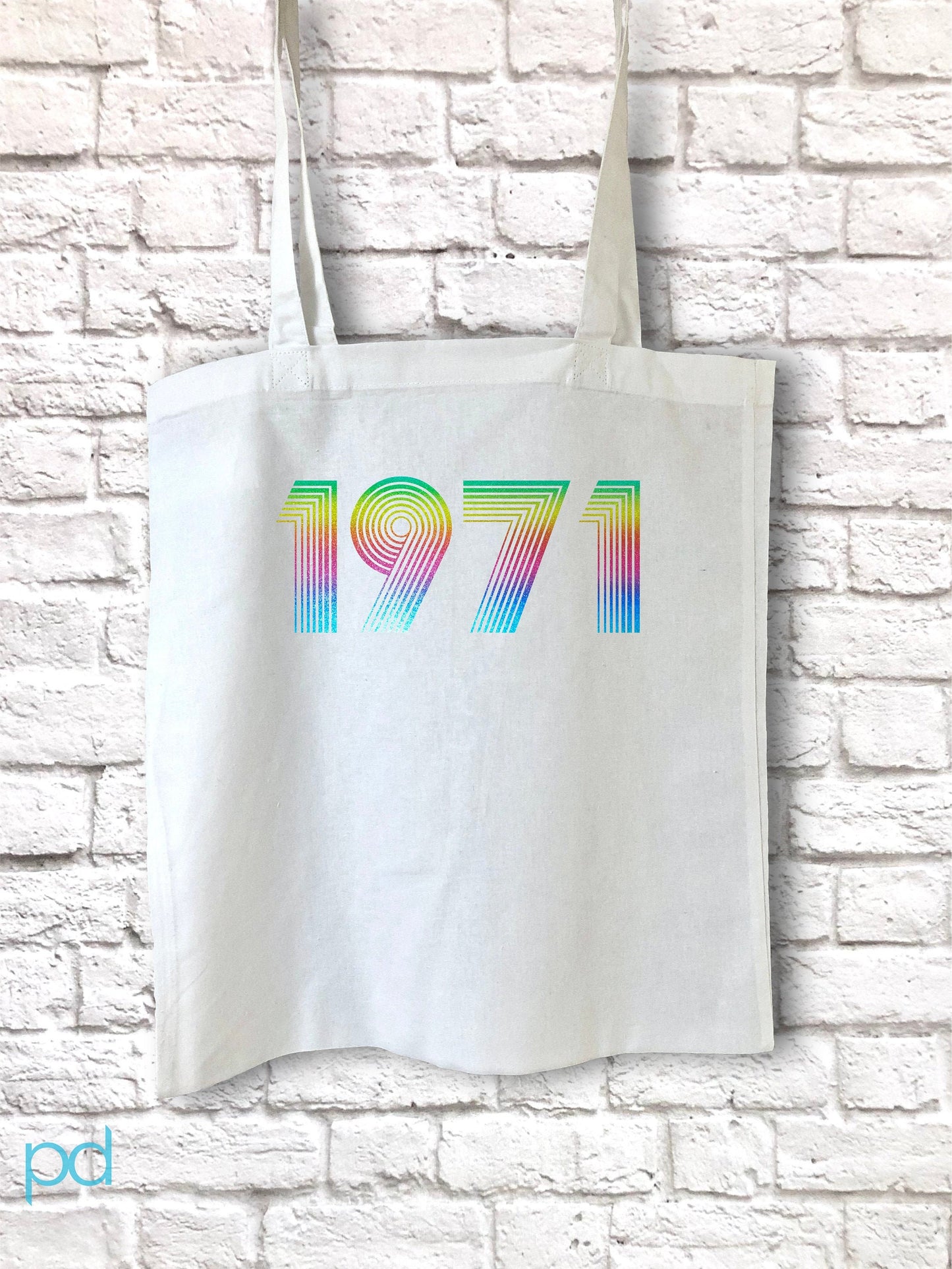 1971 Tote Bag Funky Effect Vinyl HTV, 51st Birthday Gift Shopping Carrier in Retro & Vintage 70s style, Fiftieth Unisex Tote Bag