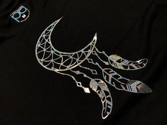 Dreamcatcher T Shirt, Boho Celestial Moon & Feathers Tee, Metallic Glittery Dream Catcher Birthday Gift T-Shirt Unisex Tee Shirt Top