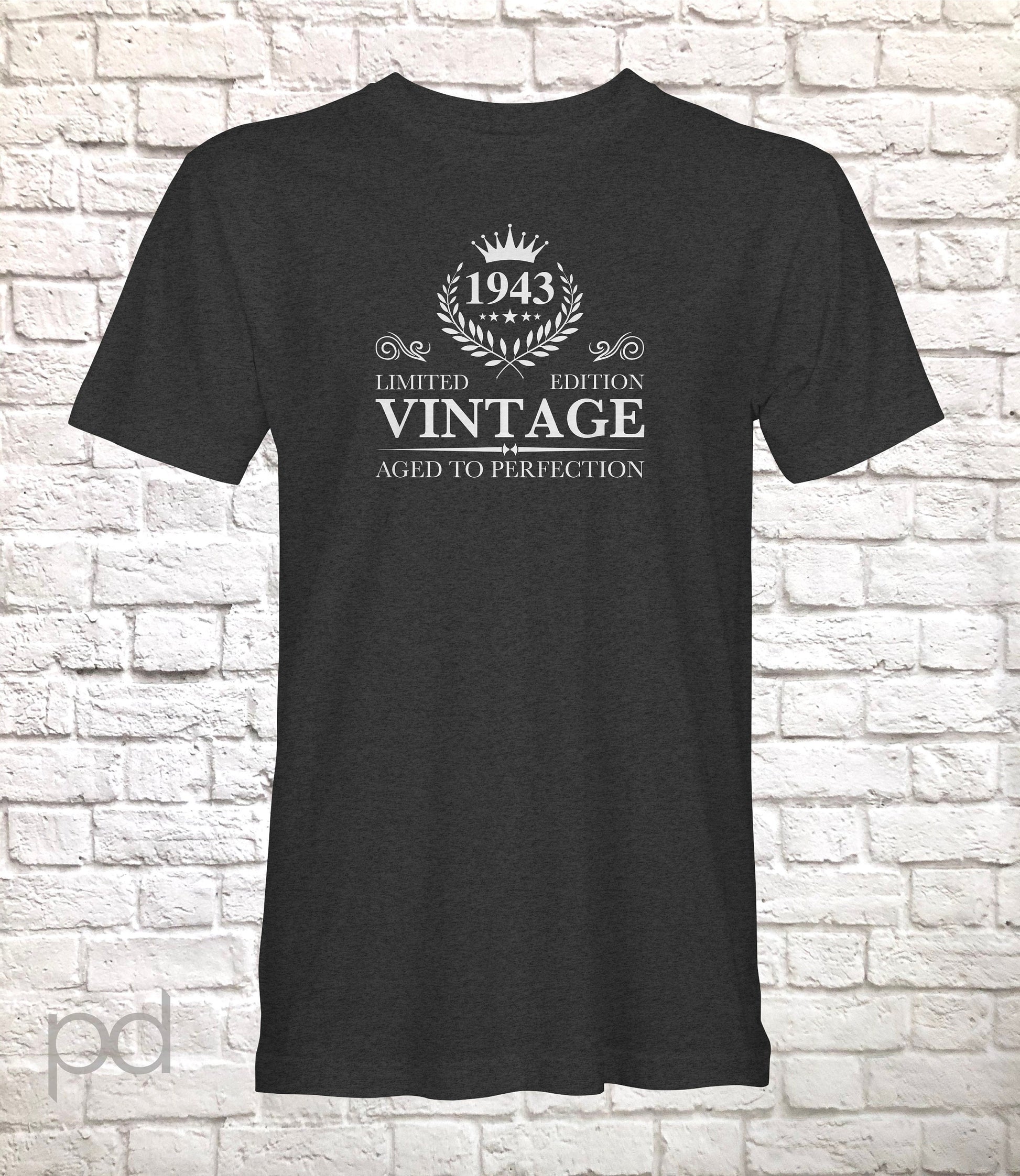 Birthday Year Gift, 1943 (ANY YEAR)  T Shirt, Vintage Aged To Perfection Men or Women Unisex Jersey Short Sleeve Tee Shirt Top